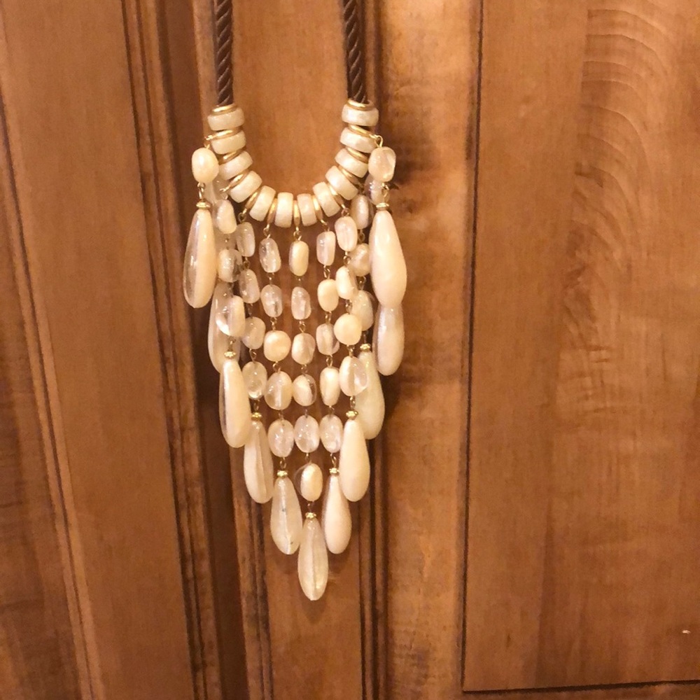 Beige Statement Necklace With a brown cord